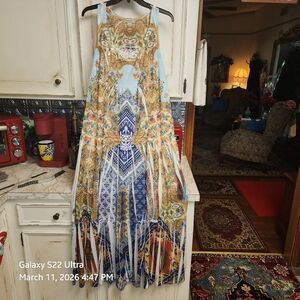 One World  Multi-Color Printed Maxi Dress Lg